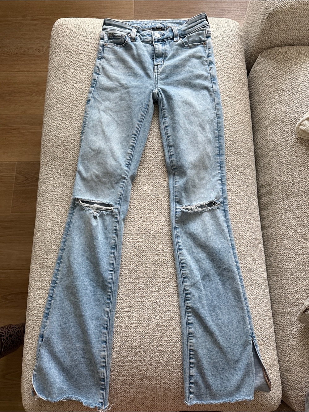 American Eagle Outfitters Light Blue Distressed Flare Jeans